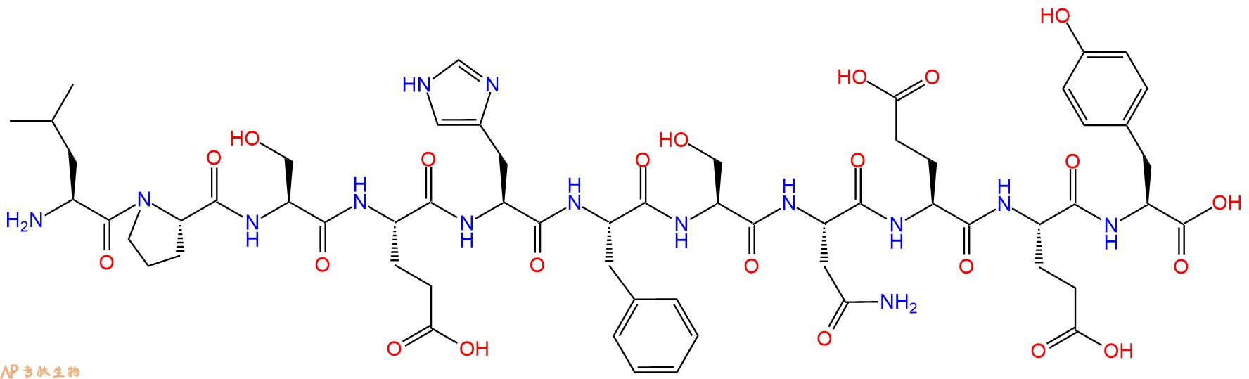 专肽生物产品H2N-Leu-Pro-Ser-Glu-His-Phe-Ser-Asn-Glu-Glu-Tyr-OH