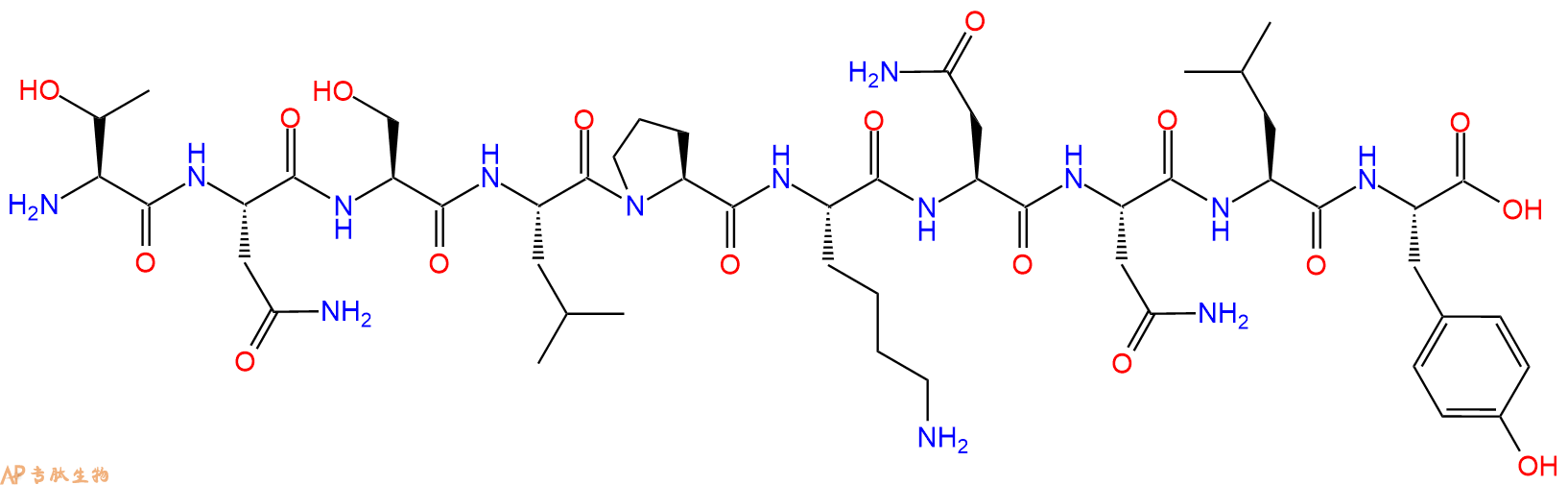 专肽生物产品H2N-Thr-Asn-Ser-Leu-Pro-Lys-Asn-Asn-Leu-Tyr-OH