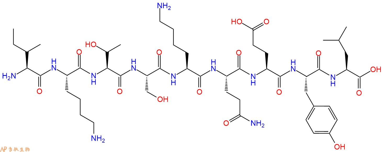 专肽生物产品H2N-Ile-Lys-Thr-Ser-Lys-Gln-Glu-Tyr-Leu-OH