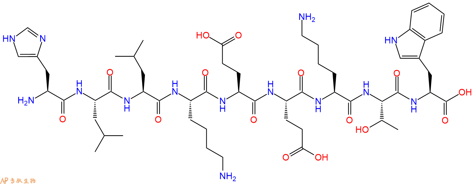 专肽生物产品H2N-His-Leu-Leu-Lys-Glu-Glu-Lys-Thr-Trp-OH