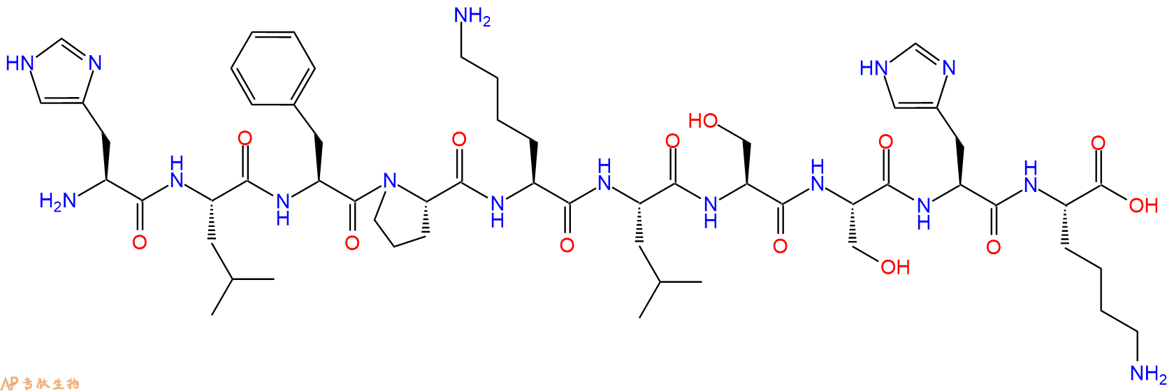 专肽生物产品H2N-His-Leu-Phe-Pro-Lys-Leu-Ser-Ser-His-Lys-OH