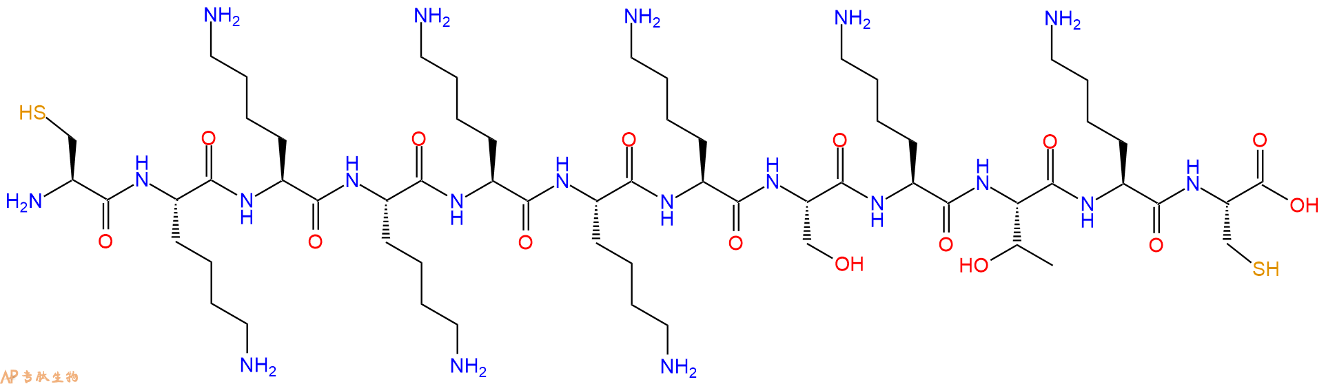 专肽生物产品H2N-Cys-Lys-Lys-Lys-Lys-Lys-Lys-Ser-Lys-Thr-Lys-Cys-OH