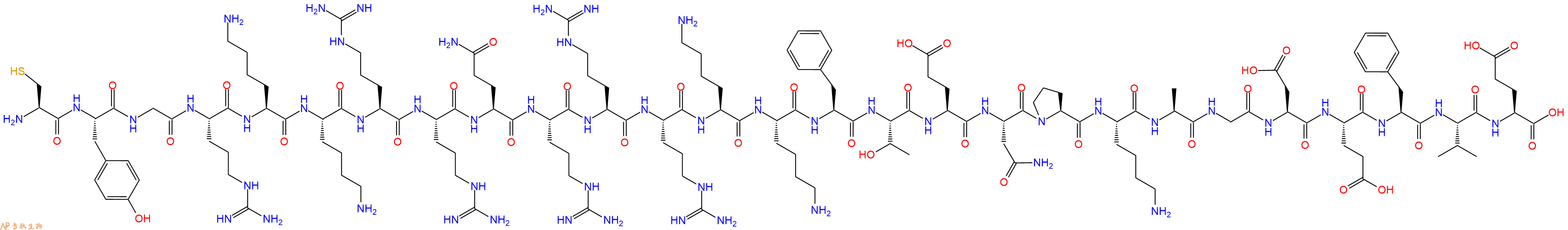 专肽生物产品H2N-Cys-Tyr-Gly-Arg-Lys-Lys-Arg-Arg-Gln-Arg-Arg-Arg-Lys-Lys-Phe-Thr-Glu-Asn-Pro-Lys-Ala-Gly-Asp-Glu-Phe-Val-Glu-OH