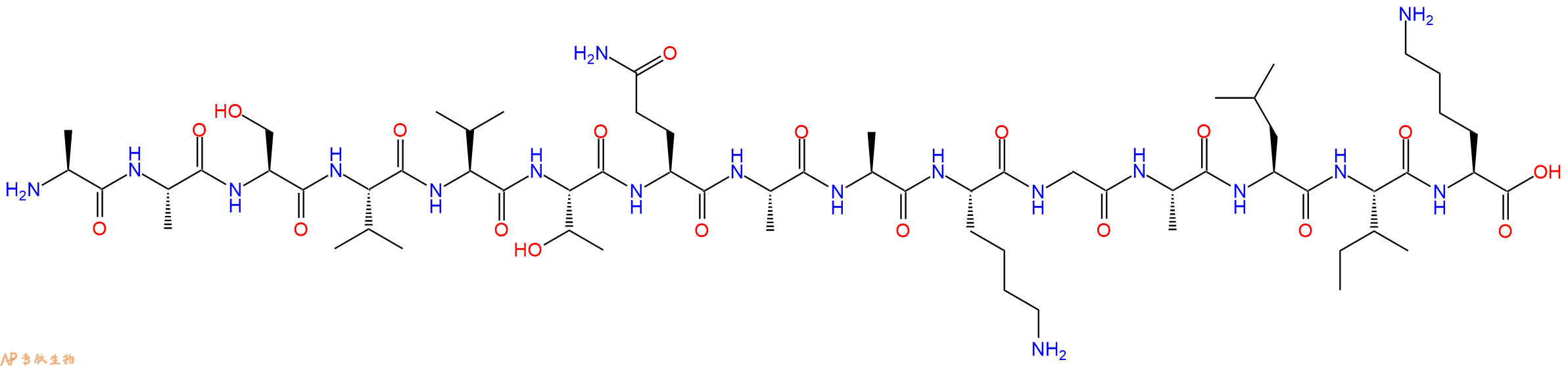 专肽生物产品H2N-Ala-Ala-Ser-Val-Val-Thr-Gln-Ala-Ala-Lys-Gly-Ala-Leu-Ile-Lys-OH