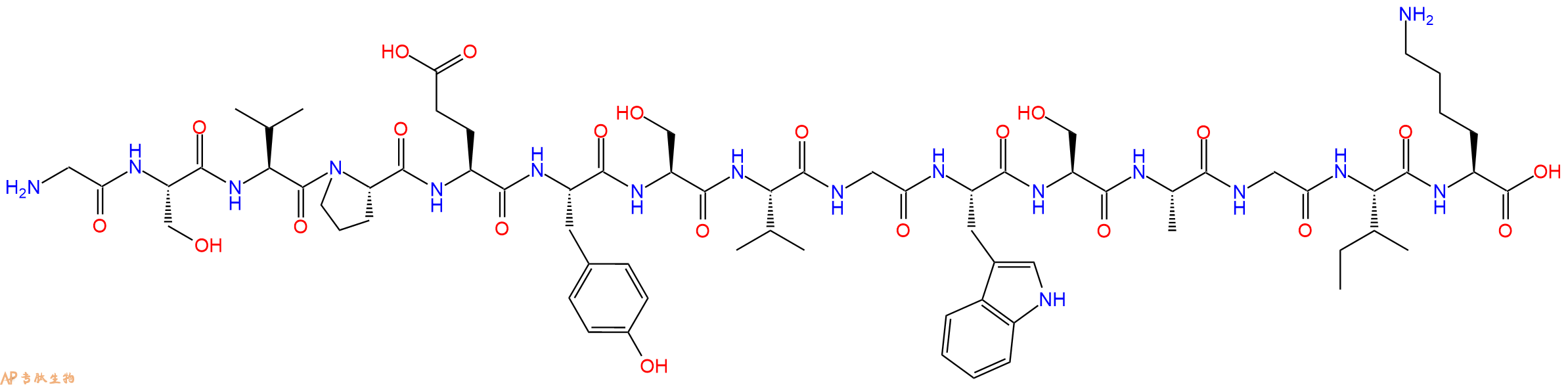 专肽生物产品H2N-Gly-Ser-Val-Pro-Glu-Tyr-Ser-Val-Gly-Trp-Ser-Ala-Gly-Ile-Lys-OH