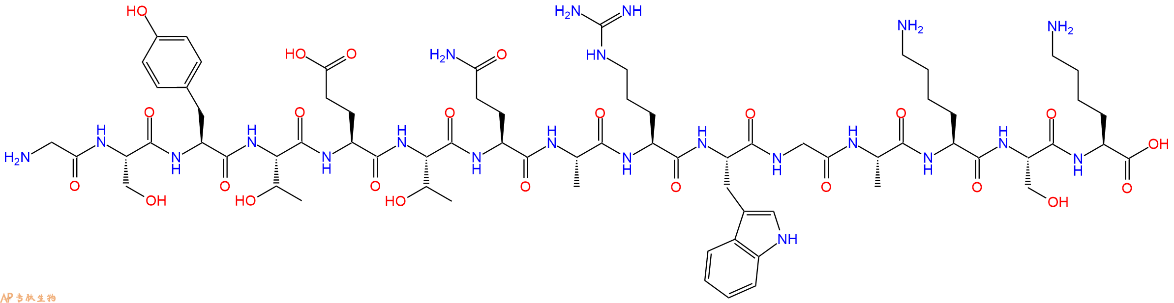 专肽生物产品H2N-Gly-Ser-Tyr-Thr-Glu-Thr-Gln-Ala-Arg-Trp-Gly-Ala-Lys-Ser-Lys-OH