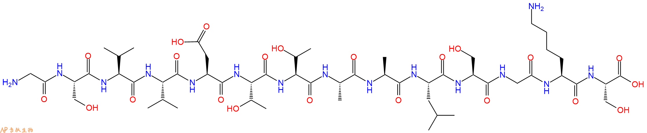 专肽生物产品H2N-Gly-Ser-Val-Val-Asp-Thr-Thr-Ala-Ala-Leu-Ser-Gly-Lys-Ser-OH