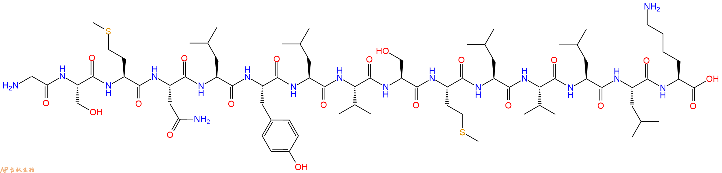 专肽生物产品H2N-Gly-Ser-Met-Asn-Leu-Tyr-Leu-Val-Ser-Met-Leu-Val-Leu-Leu-Lys-OH