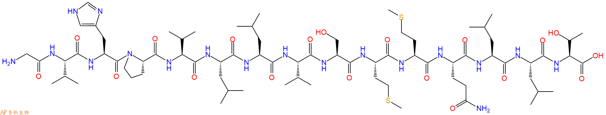 专肽生物产品H2N-Gly-Val-His-Pro-Val-Leu-Leu-Val-Ser-Met-Met-Gln-Leu-Leu-Thr-OH
