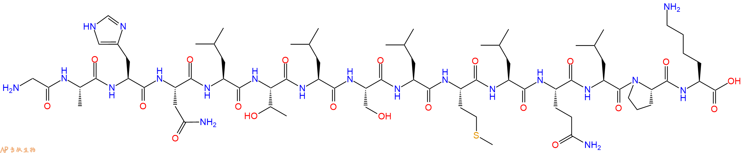 专肽生物产品H2N-Gly-Ala-His-Asn-Leu-Thr-Leu-Ser-Leu-Met-Leu-Gln-Leu-Pro-Lys-OH