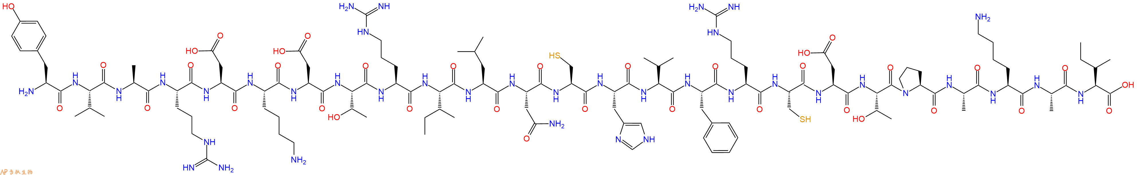 专肽生物产品H2N-Tyr-Val-Ala-Arg-Asp-Lys-Asp-Thr-Arg-Ile-Leu-Asn-Cys-His-Val-Phe-Arg-Cys-Asp-Thr-Pro-Ala-Lys-Ala-Ile-OH