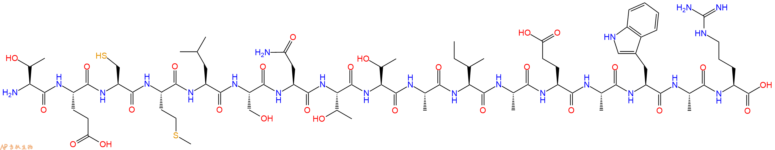 专肽生物产品H2N-Thr-Glu-Cys-Met-Leu-Ser-Asn-Thr-Thr-Ala-Ile-Ala-Glu-Ala-Trp-Ala-Arg-OH