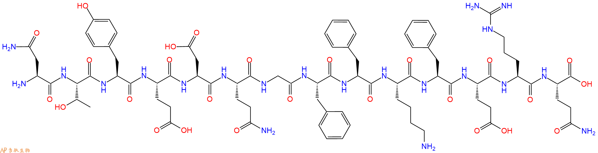 专肽生物产品H2N-Asn-Thr-Tyr-Glu-Asp-Gln-Gly-Phe-Phe-Lys-Phe-Glu-Arg-Gln-OH