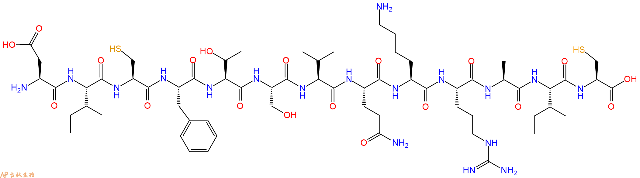 专肽生物产品H2N-Asp-Ile-Cys-Phe-Thr-Ser-Val-Gln-Lys-Arg-Ala-Ile-Cys-OH
