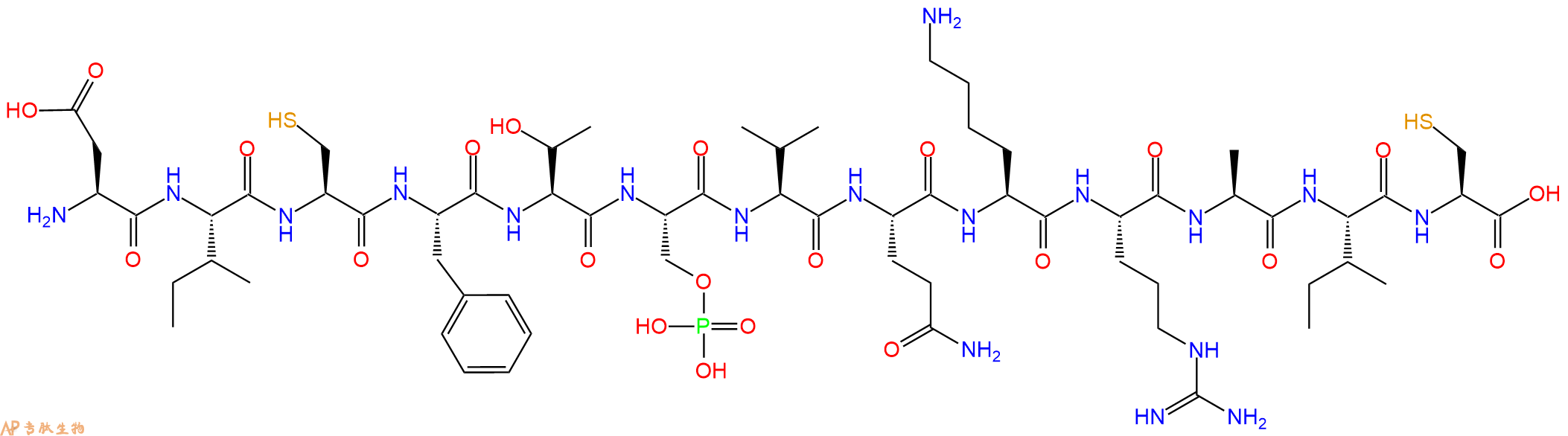 专肽生物产品H2N-Asp-Ile-Cys-Phe-Thr-Ser(PO3H2)-Val-Gln-Lys-Arg-Ala-Ile-Cys-OH
