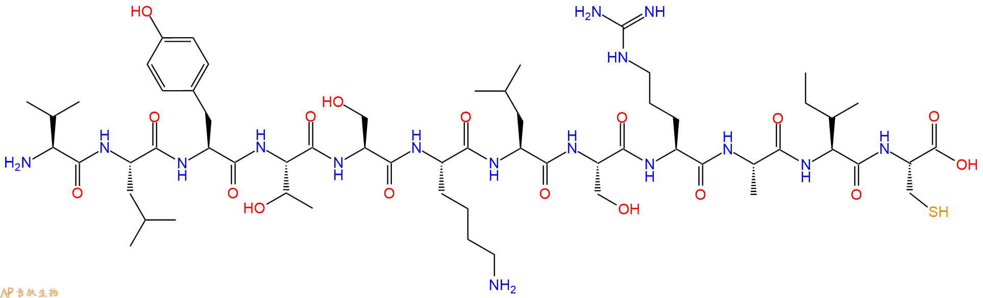 专肽生物产品H2N-Val-Leu-Tyr-Thr-Ser-Lys-Leu-Ser-Arg-Ala-Ile-Cys-OH