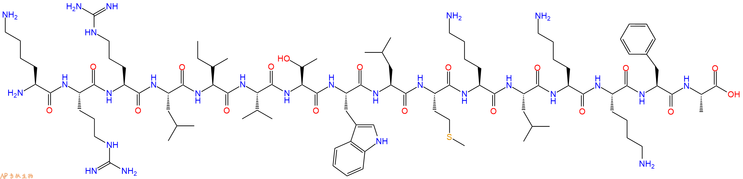 专肽生物产品H2N-Lys-Arg-Arg-Leu-Ile-Val-Thr-Trp-Leu-Met-Lys-Leu-Lys-Lys-Phe-Ala-OH