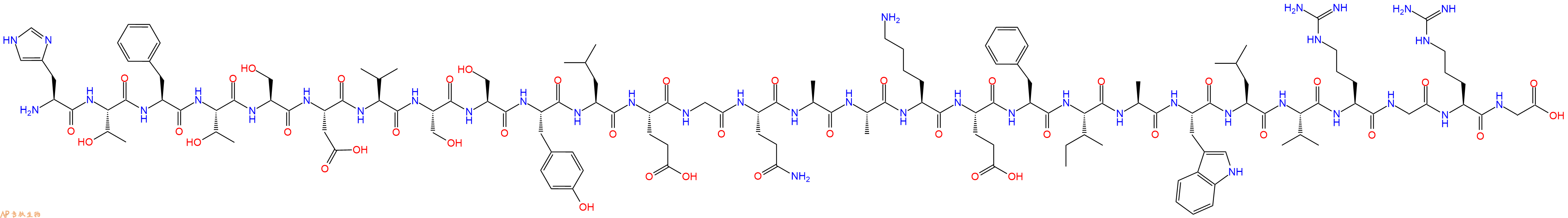 专肽生物产品H2N-His-Thr-Phe-Thr-Ser-Asp-Val-Ser-Ser-Tyr-Leu-Glu-Gly-Gln-Ala-Ala-Lys-Glu-Phe-Ile-Ala-Trp-Leu-Val-Arg-Gly-Arg-Gly-OH
