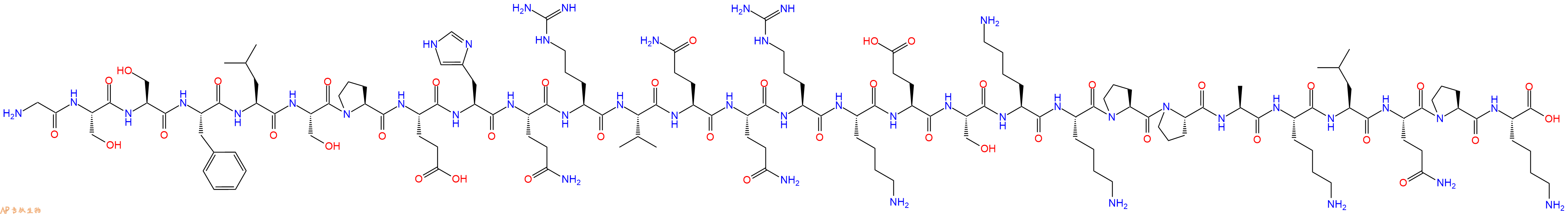 专肽生物产品H2N-Gly-Ser-Ser-Phe-Leu-Ser-Pro-Glu-His-Gln-Arg-Val-Gln-Gln-Arg-Lys-Glu-Ser-Lys-Lys-Pro-Pro-Ala-Lys-Leu-Gln-Pro-Lys-OH