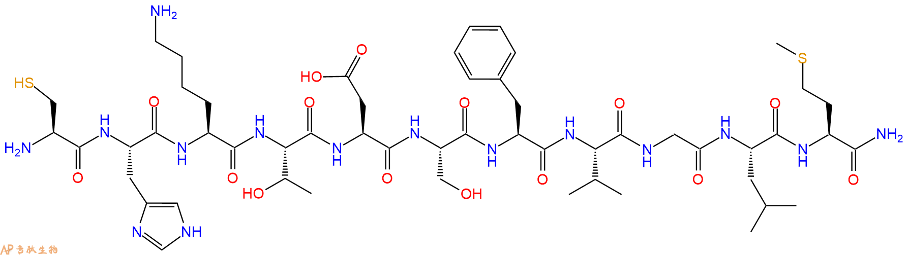 专肽生物产品H2N-Cys-His-Lys-Thr-Asp-Ser-Phe-Val-Gly-Leu-Met-CONH2