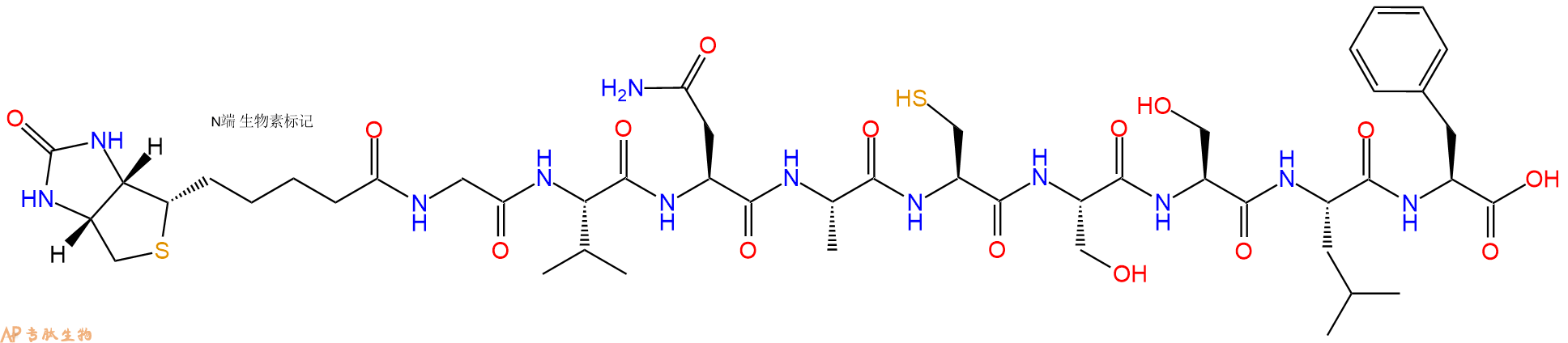 专肽生物产品Biotinyl-Gly-Val-Asn-Ala-Cys-Ser-Ser-Leu-Phe-OH