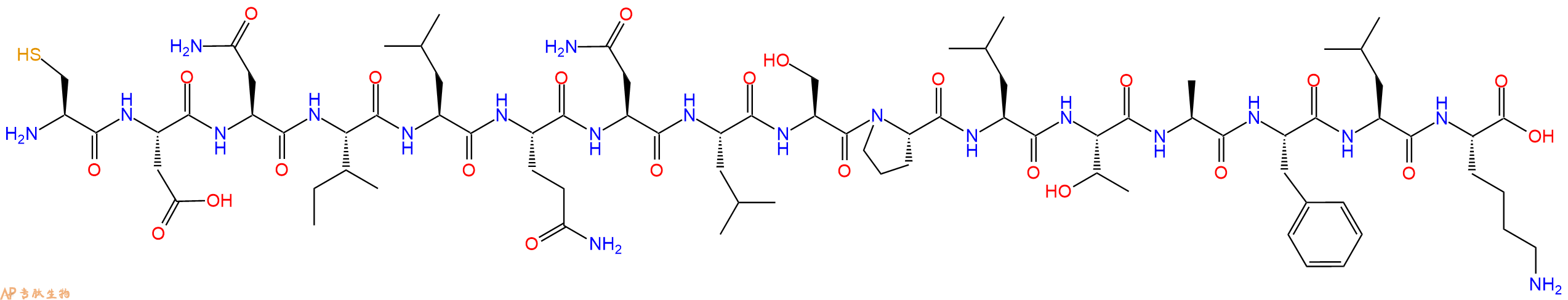 专肽生物产品H2N-Cys-Asp-Asn-Ile-Leu-Gln-Asn-Leu-Ser-Pro-Leu-Thr-Ala-Phe-Leu-Lys-OH