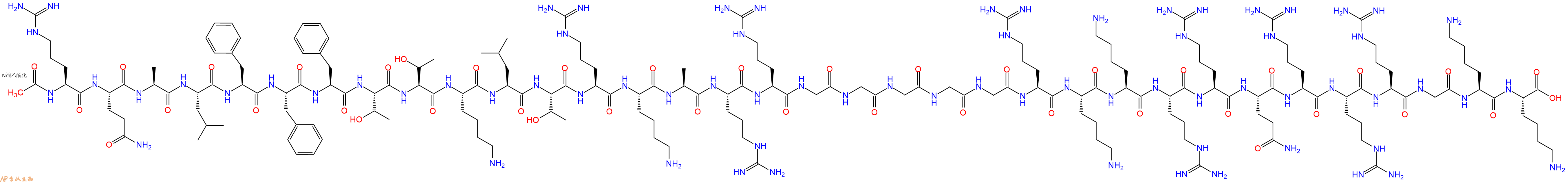 专肽生物产品Ac-Arg-Gln-Ala-Leu-Phe-Phe-Phe-Thr-Thr-Lys-Leu-Thr-Arg-Lys-Ala-Arg-Arg-Gly-Gly-Gly-Gly-Gly-Arg-Lys-Lys-Arg-Arg-Gln-Arg-Arg-Arg-Gly-Lys-Lys-OH