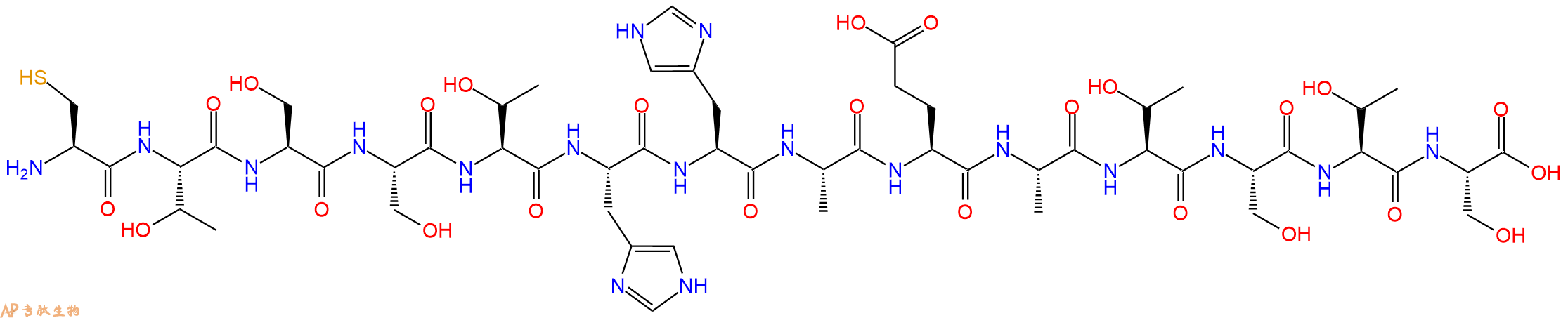 专肽生物产品H2N-Cys-Thr-Ser-Ser-Thr-His-His-Ala-Glu-Ala-Thr-Ser-Thr-Ser-OH