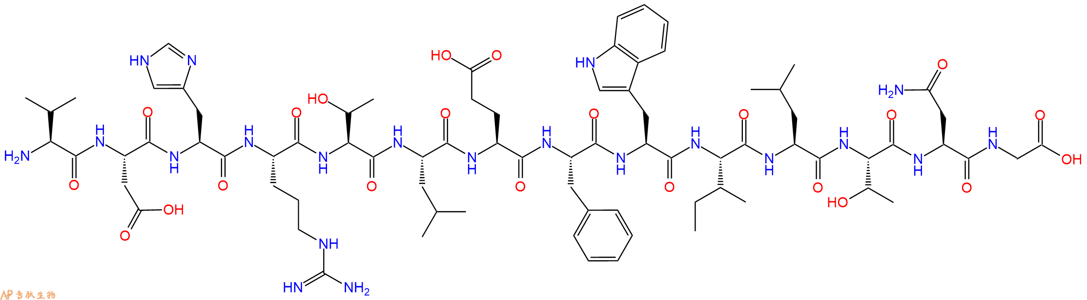 专肽生物产品H2N-Val-Asp-His-Arg-Thr-Leu-Glu-Phe-Trp-Ile-Leu-Thr-Asn-Gly-OH