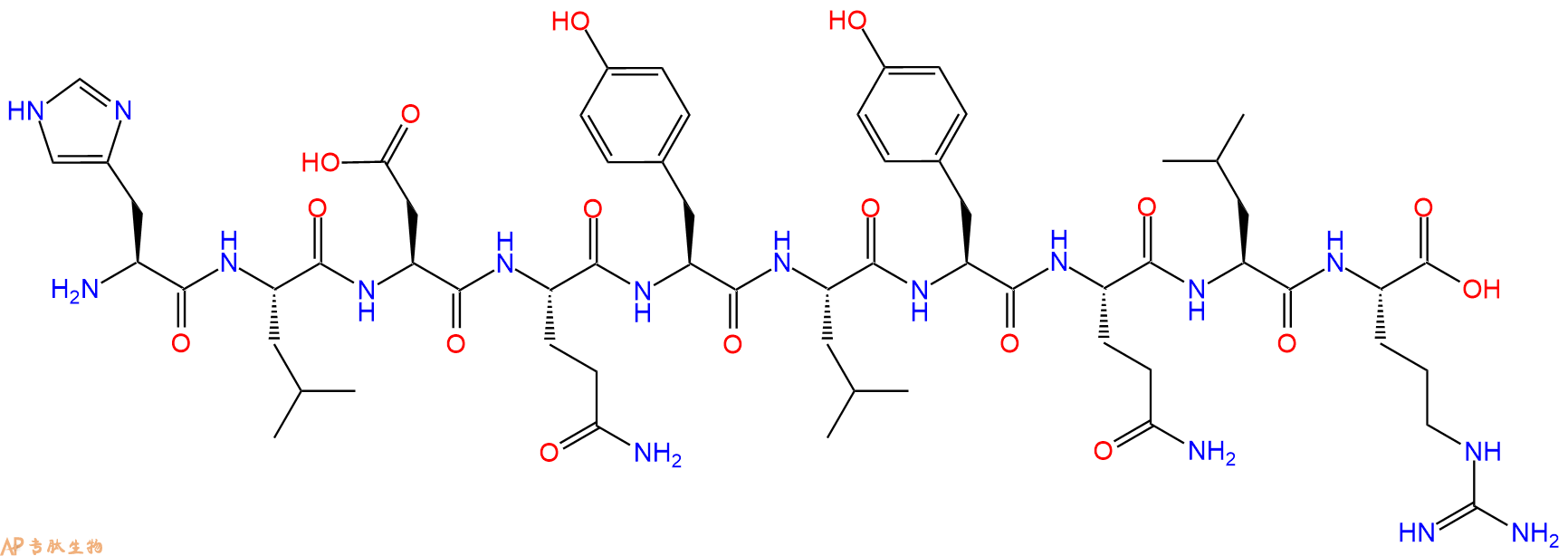 专肽生物产品H2N-His-Leu-Asp-Gln-Tyr-Leu-Tyr-Gln-Leu-Arg-OH