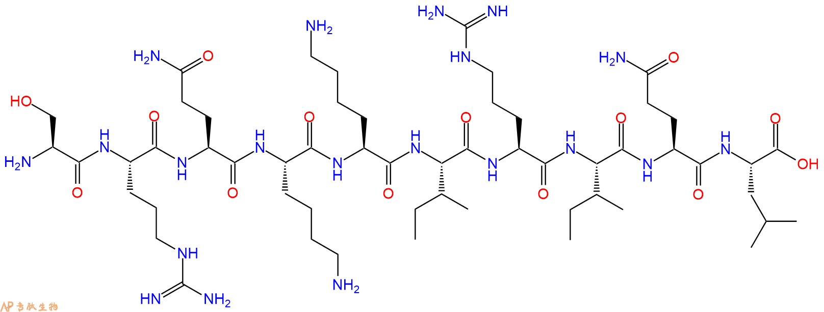专肽生物产品H2N-Ser-Arg-Gln-Lys-Lys-Ile-Arg-Ile-Gln-Leu-OH