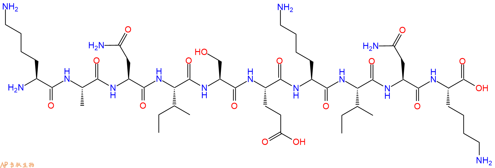 专肽生物产品H2N-Lys-Ala-Asn-Ile-Ser-Glu-Lys-Ile-Asn-Lys-OH