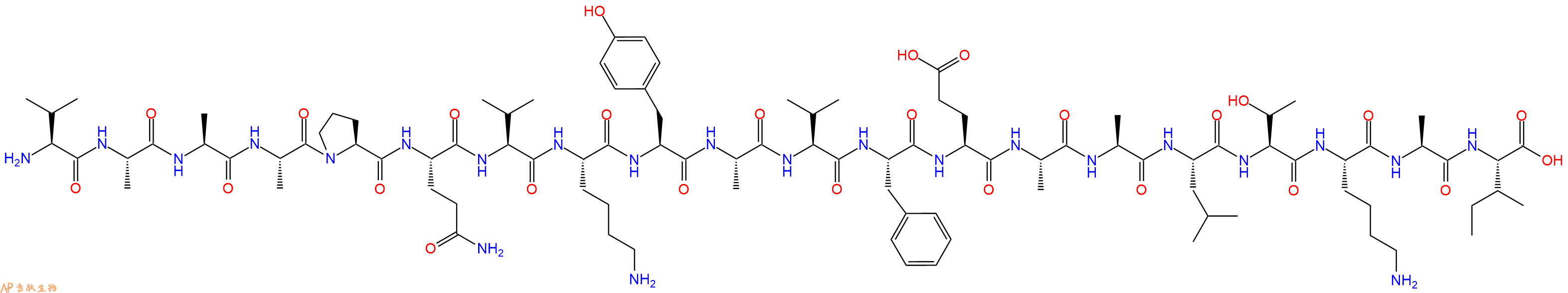 专肽生物产品H2N-Val-Ala-Ala-Ala-Pro-Gln-Val-Lys-Tyr-Ala-Val-Phe-Glu-Ala-Ala-Leu-Thr-Lys-Ala-Ile-OH
