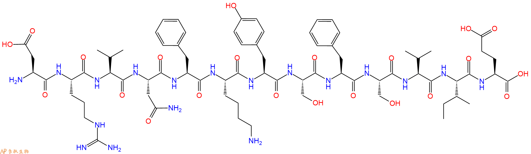 专肽生物产品H2N-Asp-Arg-Val-Asn-Phe-Lys-Tyr-Ser-Phe-Ser-Val-Ile-Glu-OH