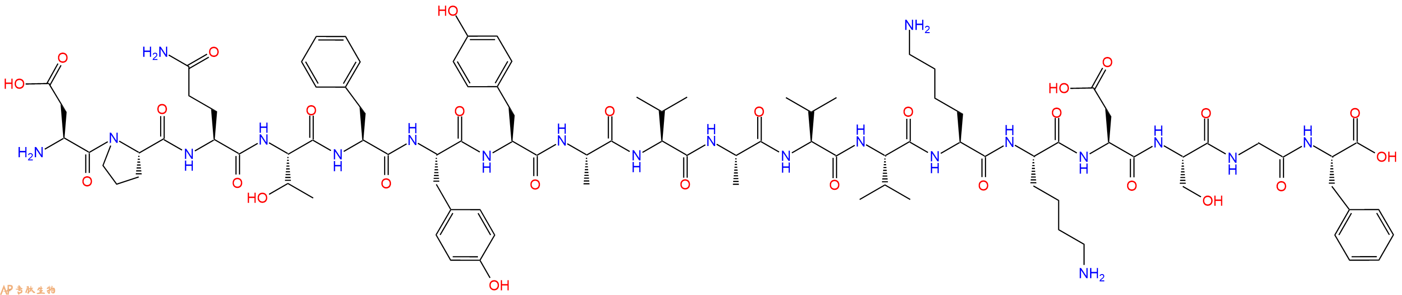 专肽生物产品H2N-Asp-Pro-Gln-Thr-Phe-Tyr-Tyr-Ala-Val-Ala-Val-Val-Lys-Lys-Asp-Ser-Gly-Phe-OH