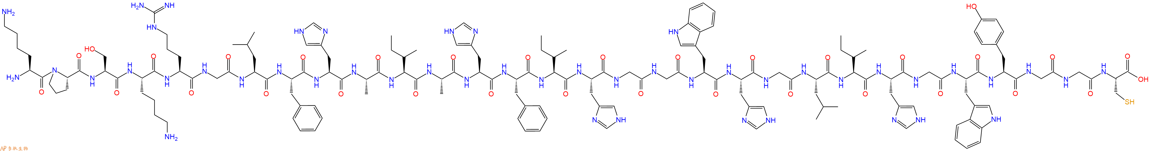 专肽生物产品H2N-Lys-Pro-Ser-Lys-Arg-Gly-Leu-Phe-His-Ala-Ile-Ala-His-Phe-Ile-His-Gly-Gly-Trp-His-Gly-Leu-Ile-His-Gly-Trp-Tyr-Gly-Gly-Cys-OH