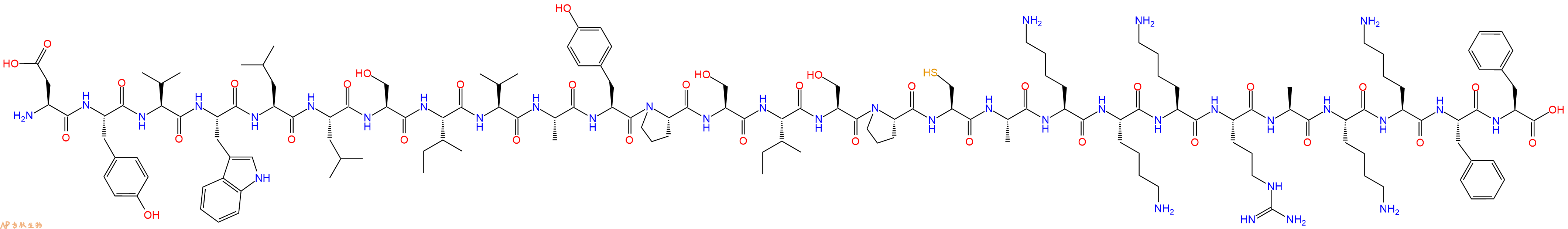 专肽生物产品H2N-Asp-Tyr-Val-Trp-Leu-Leu-Ser-Ile-Val-Ala-Tyr-Pro-Ser-Ile-Ser-Pro-Cys-Ala-Lys-Lys-Lys-Arg-Ala-Lys-Lys-Phe-Phe-OH