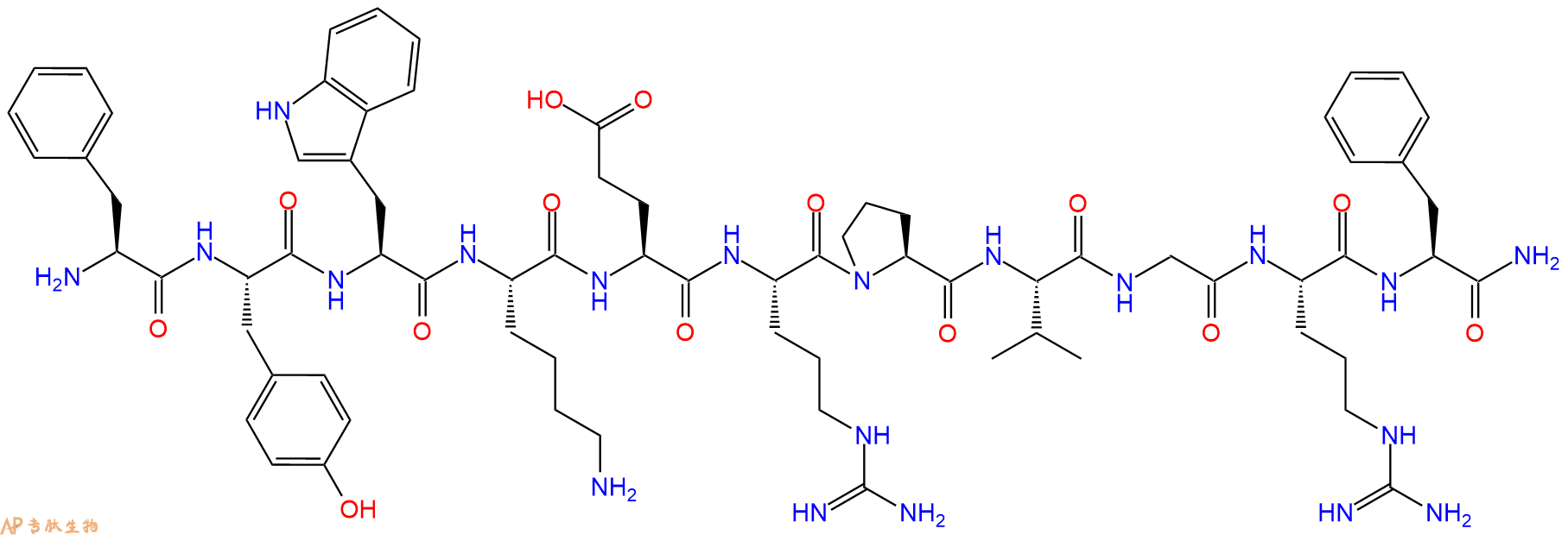 专肽生物产品H2N-Phe-Tyr-Trp-Lys-Glu-Arg-Pro-Val-Gly-Arg-Phe-CONH2