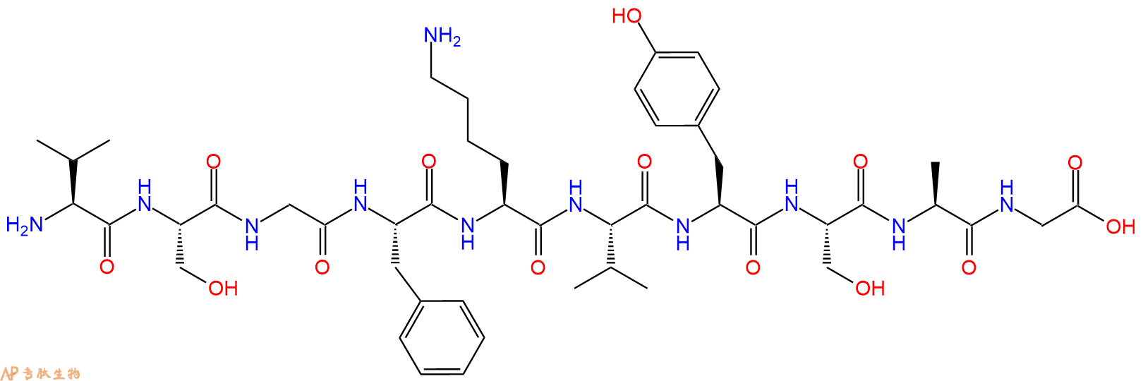 专肽生物产品H2N-Val-Ser-Gly-Phe-Lys-Val-Tyr-Ser-Ala-Gly-OH