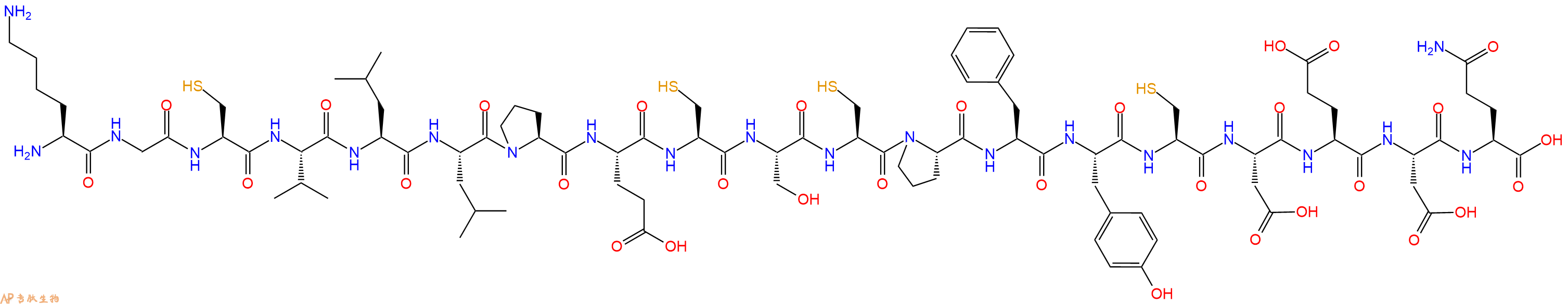 专肽生物产品H2N-Lys-Gly-Cys-Val-Leu-Leu-Pro-Glu-Cys-Ser-Cys-Pro-Phe-Tyr-Cys-Asp-Glu-Asp-Gln-OH