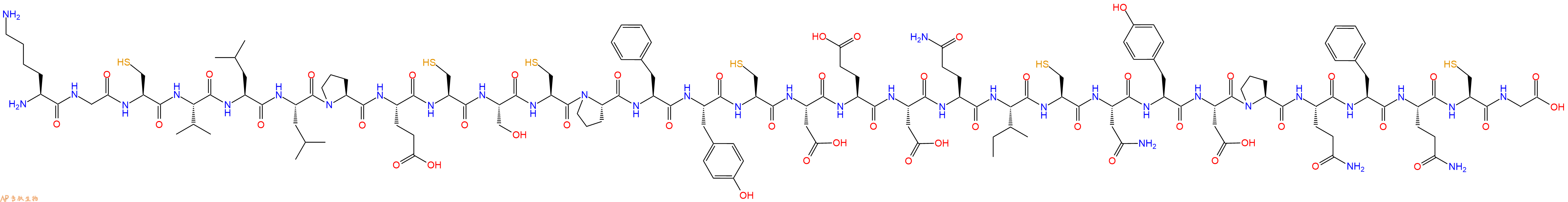 专肽生物产品H2N-Lys-Gly-Cys-Val-Leu-Leu-Pro-Glu-Cys-Ser-Cys-Pro-Phe-Tyr-Cys-Asp-Glu-Asp-Gln-Ile-Cys-Asn-Tyr-Asp-Pro-Gln-Phe-Gln-Cys-Gly-OH