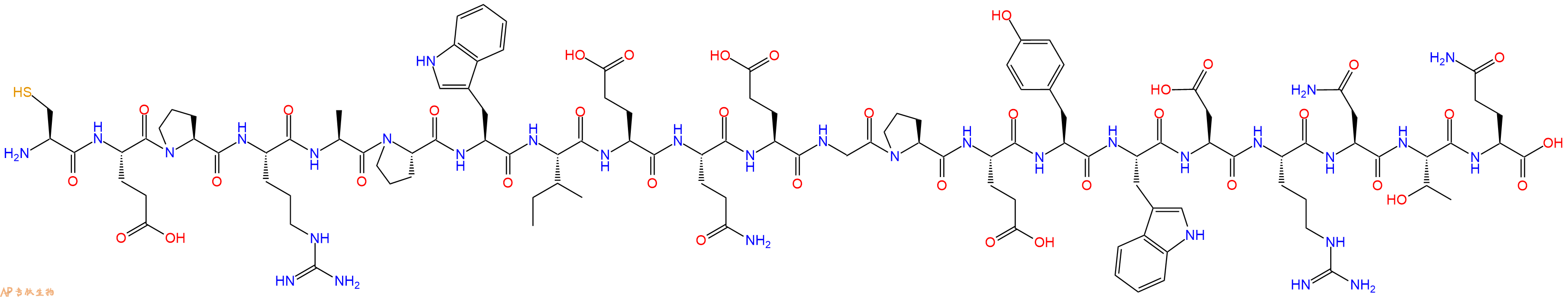 专肽生物产品H2N-Cys-Glu-Pro-Arg-Ala-Pro-Trp-Ile-Glu-Gln-Glu-Gly-Pro-Glu-Tyr-Trp-Asp-Arg-Asn-Thr-Gln-OH