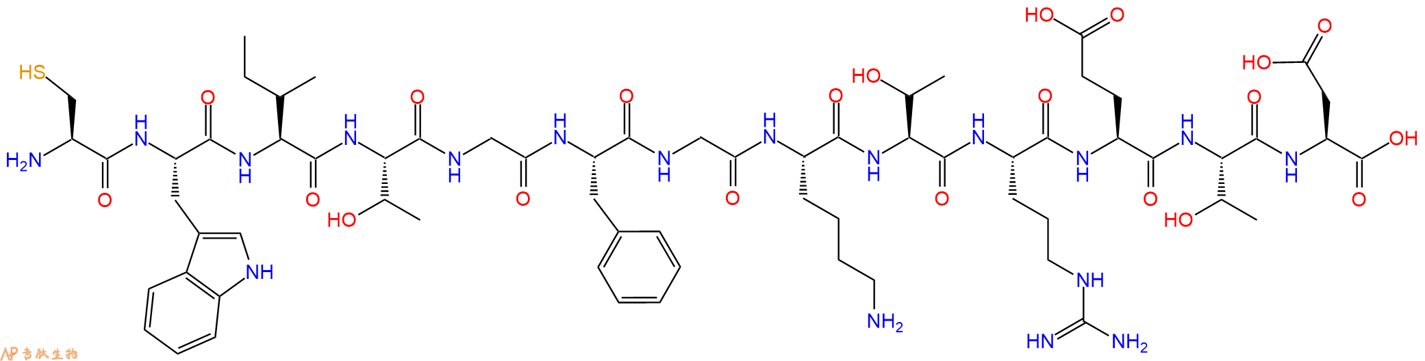 专肽生物产品H2N-Cys-Trp-Ile-Thr-Gly-Phe-Gly-Lys-Thr-Arg-Glu-Thr-Asp-OH