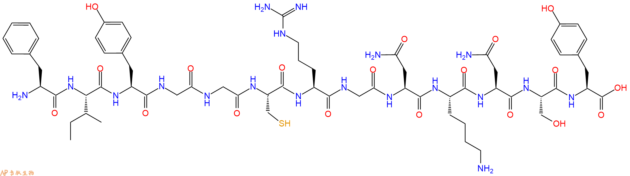 专肽生物产品H2N-Phe-Ile-Tyr-Gly-Gly-Cys-Arg-Gly-Asn-Lys-Asn-Ser-Tyr-OH