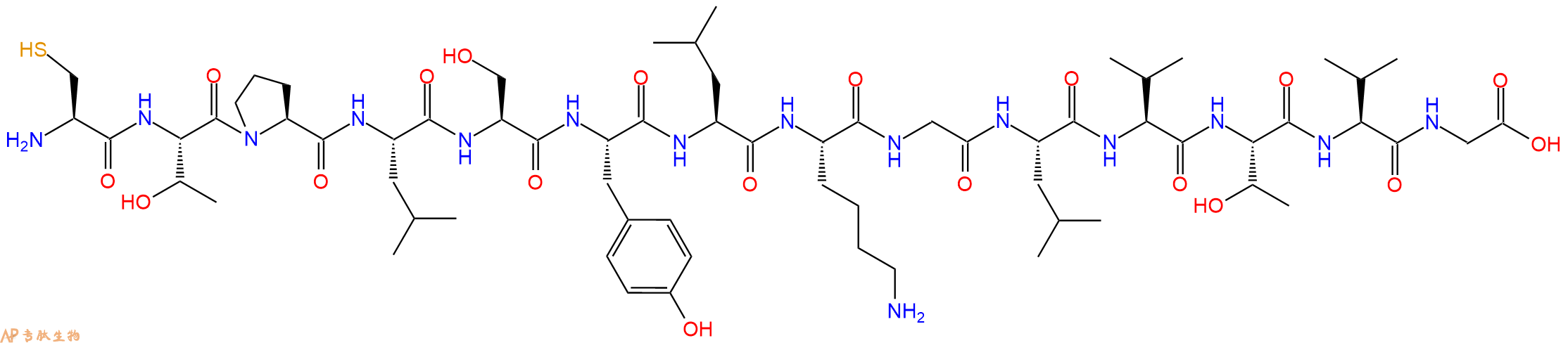 专肽生物产品H2N-Cys-Thr-Pro-Leu-Ser-Tyr-Leu-Lys-Gly-Leu-Val-Thr-Val-Gly-OH