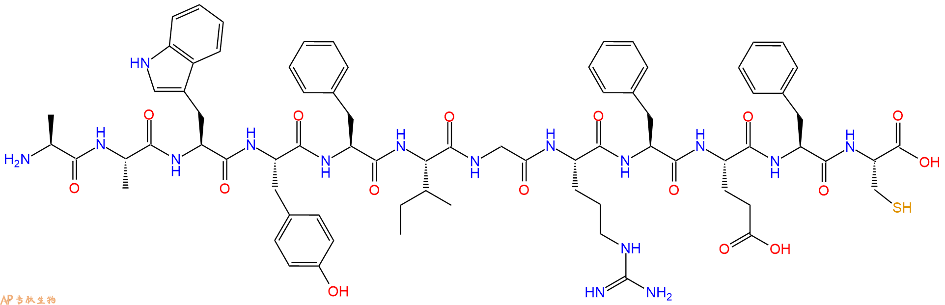 专肽生物产品H2N-Ala-Ala-Trp-Tyr-Phe-Ile-Gly-Arg-Phe-Glu-Phe-Cys-OH