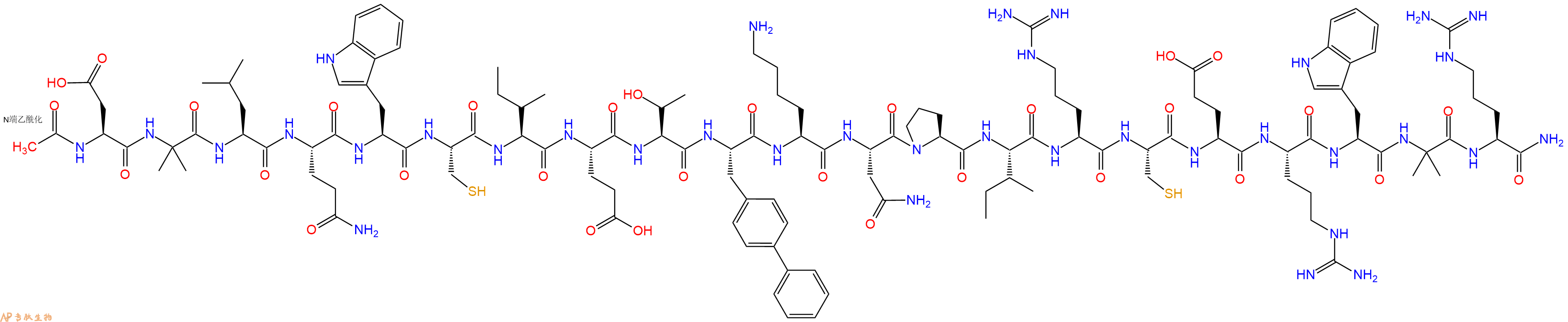 专肽生物产品Ac-Asp-Aib-Leu-Gln-Trp-Cys-Ile-Glu-Thr-Bip-Lys-Asn-Pro-Ile-Arg-Cys-Glu-Arg-Trp-Aib-Arg-CONH2