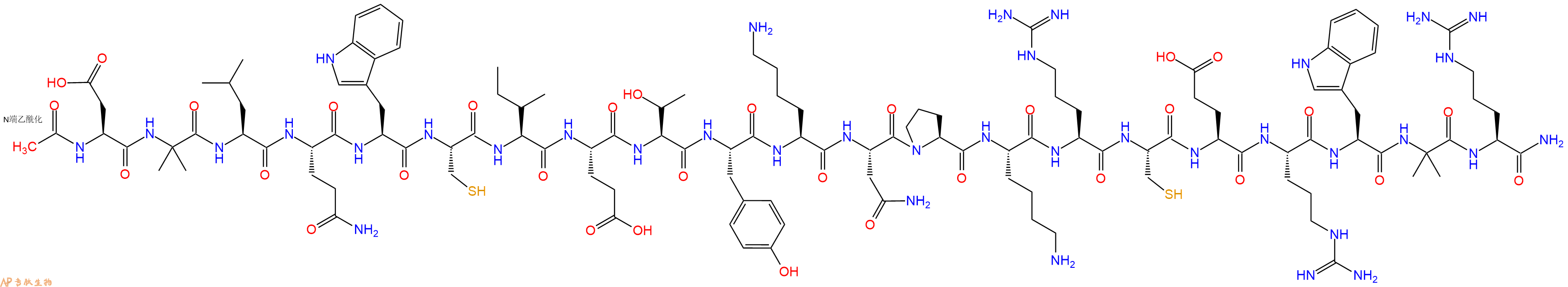 专肽生物产品Ac-Asp-Aib-Leu-Gln-Trp-Cys-Ile-Glu-Thr-Tyr-Lys-Asn-Pro-Lys-Arg-Cys-Glu-Arg-Trp-Aib-Arg-CONH2