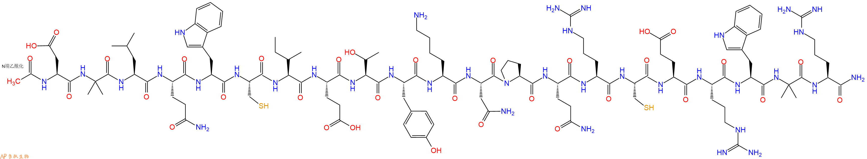 专肽生物产品Ac-Asp-Aib-Leu-Gln-Trp-Cys-Ile-Glu-Thr-Tyr-Lys-Asn-Pro-Gln-Arg-Cys-Glu-Arg-Trp-Aib-Arg-CONH2