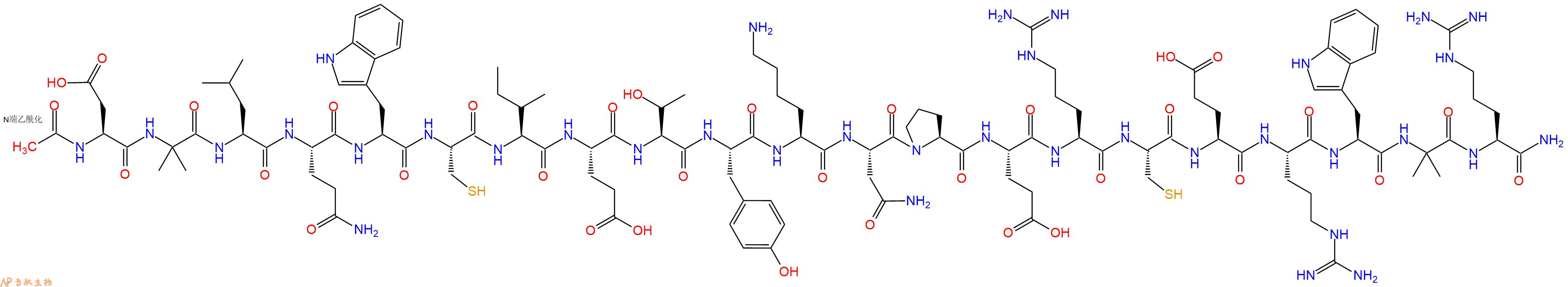 专肽生物产品Ac-Asp-Aib-Leu-Gln-Trp-Cys-Ile-Glu-Thr-Tyr-Lys-Asn-Pro-Glu-Arg-Cys-Glu-Arg-Trp-Aib-Arg-CONH2